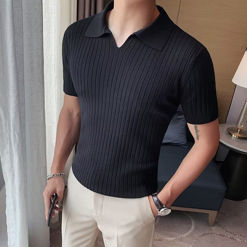 Men Knitted Polo Shirt White Summer
