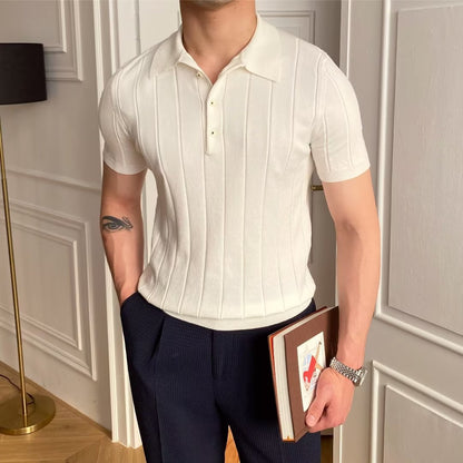 Men Black Ice Silk Polo Shirt Summer Casual