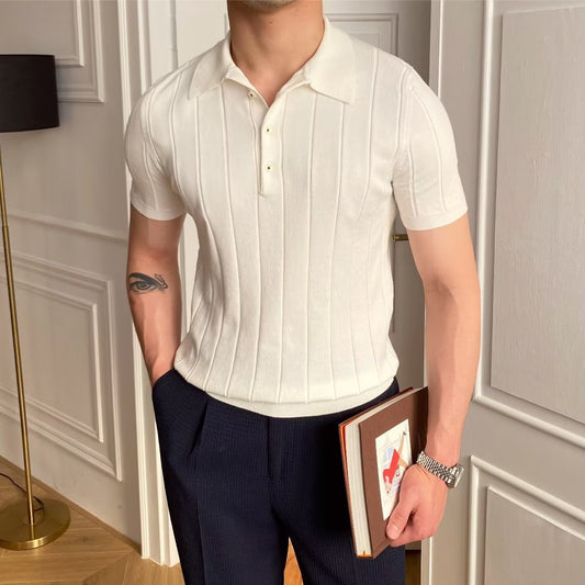 Men Black Ice Silk Polo Shirt Summer Casual