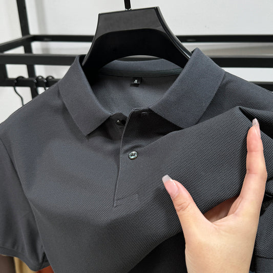 Men Black Heavy Polo Shirt Summer Business Casual