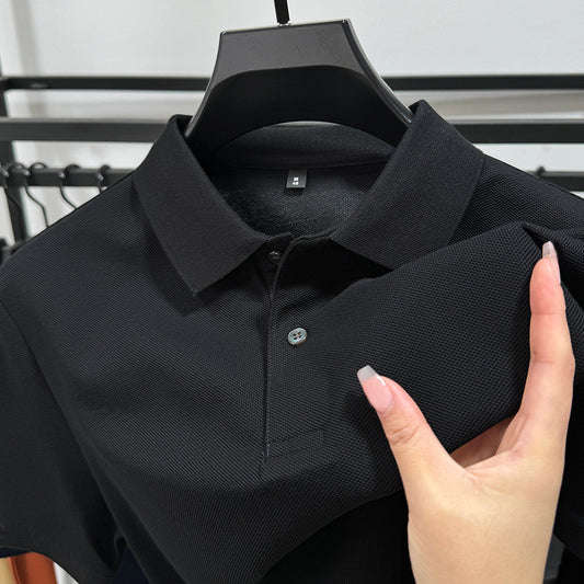 Men Black Heavy Polo Shirt Summer Business Casual