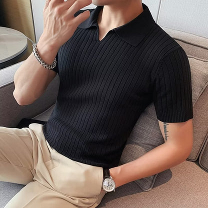 Men Knitted Polo Shirt White Summer