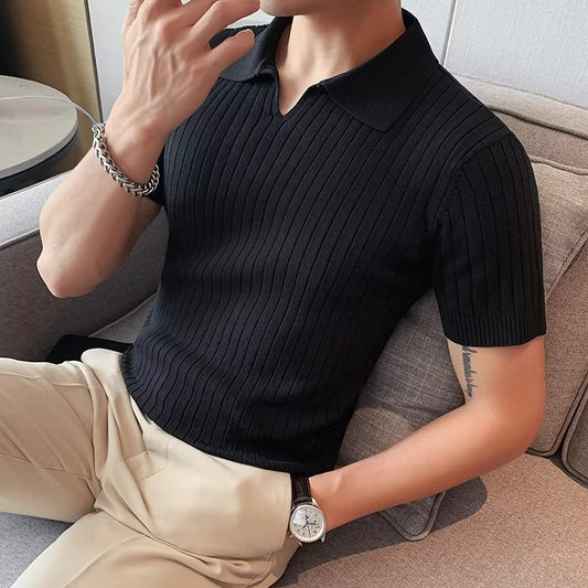 Men Knitted Polo Shirt White Summer