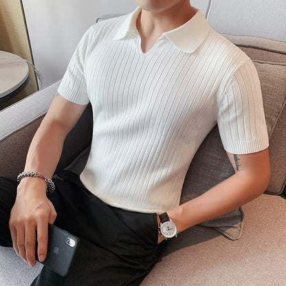 Men Knitted Polo Shirt White Summer